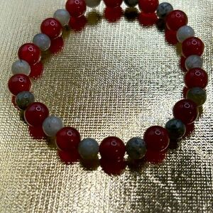 Bracelet in red Carnella and gray agate